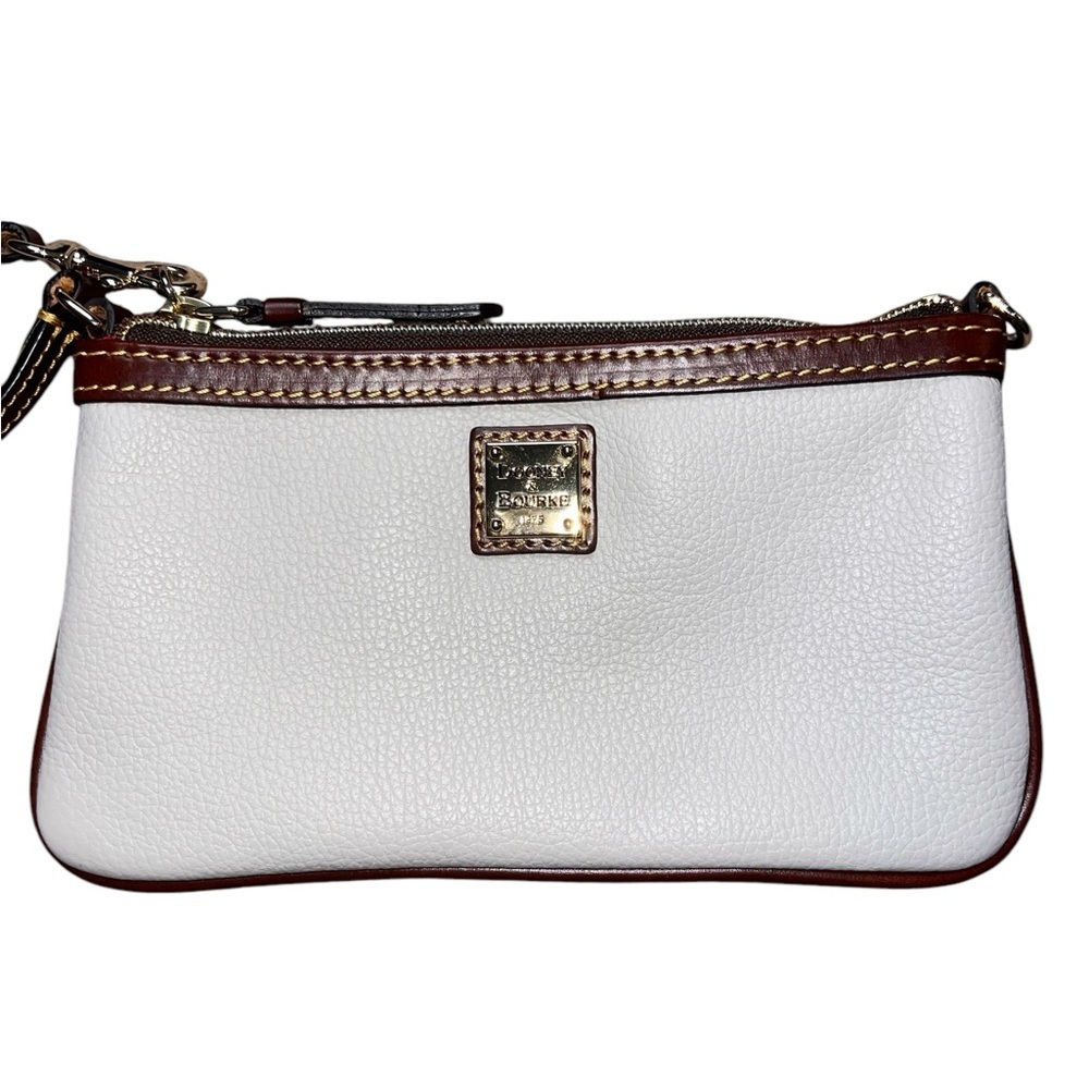 {Dooney & Bourke Cream & Brown Leather Wristlet Convertible Strap}